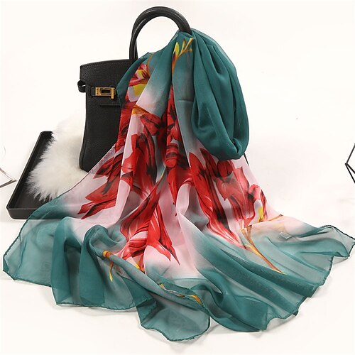 

blomster sommer kvinner reiser skjerf chiffon georgette bandana kvinnelig elegant sjal hijab hårskjerf ferie tynt skjerf