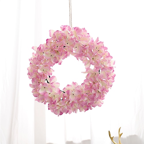 

1 pc 15 pouces couronne d'hortensia artificielle en plastique rotin anneau tissu hortensia adapté à la couronne de décoration murale intérieure et extérieure