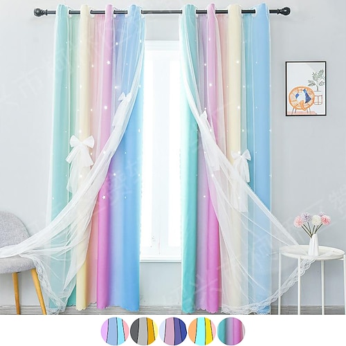 

Blackout Curtain Drapes Farmhouse Grommet/Eyelet Gradient Curtain Panels For Living Room Bedroom Door Kitchen Window Treatments Thermal Insulated Room Darkening