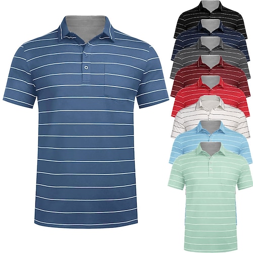

Herre POLO T-skjorte Golf skjorte Stripet Grafiske trykk Aftæpning Svart Hvit Vin Rød Navyblå utendørs Gate Kort Erme Knapp ned Trykt mønster Klær Sport Mote Gatemote Designer