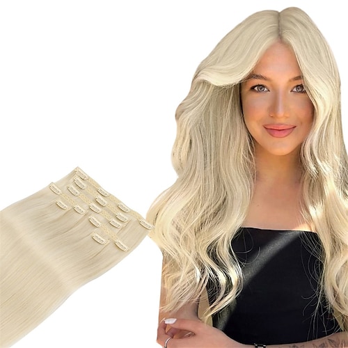 

genial sømløs klips i hårextensions menneskehår 130 g 7 stk 18 tommer ultra usynlig 50 % tynnere sømløs hårextension klips i platina blonde hårextensions ekte menneskehår