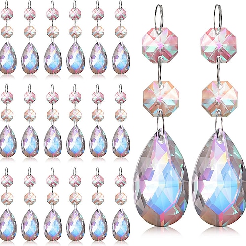 

20 pièces larme feuille lustre cristaux arc-en-ciel lustre en cristal pendentifs pièces perles ornement cristal suspendu ornement