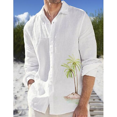 

Per uomo camicia di lino Camicia estiva Camicia da spiaggia Bianco Manica lunga Albero Bavero Primavera estate Hawaiano Per eventi Abbigliamento Stampa