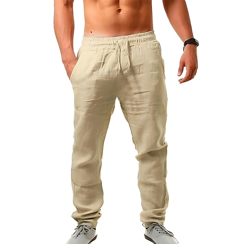 

Homens Calças de linho Calças Calça verão Cintura elástica Design de cordão elástico Tecido Respirável Exterior Comprimento total Diário Algodão E Linho Casual / esportivo Roupa Esportiva Ajuste Largo