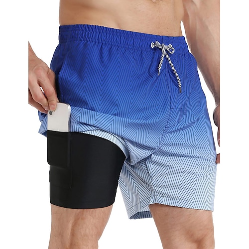 

Homme Surf Boardshort short de bain Short de bain Short Avec doublure de compression Dégradé Confort Respirable Vacances Sortie Hawaïen Bohème Noir Bleu