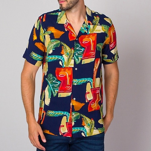 

Homme Chemise Lin Chemise Chemise hawaïenne Bloc de couleur Cocotier Imprimés Photos Collier cubain bleu marine Casual Hawaïen Manche Courte Bouton bas Imprimer Vêtement Tenue Lin Sportif Mode