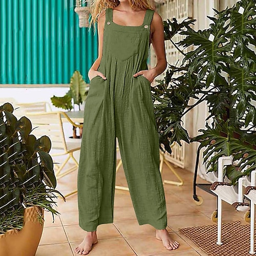 

Mujer Mono Color sólido Escote en U Boho Diario Festivos Ajuste regular Sin Mangas Sin Mangas Marrón oscuro Amy Green Beige S M L Verano