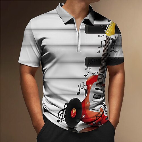 

Herre Zip Polo POLO Trøje Golftrøje Grafiske tryk Musik Guitar Noder Aftæpning Hvid Blå udendørs Gade Kort Ærme Lynlås Trykt mønster Tøj Mode Designer Afslappet Åndbart