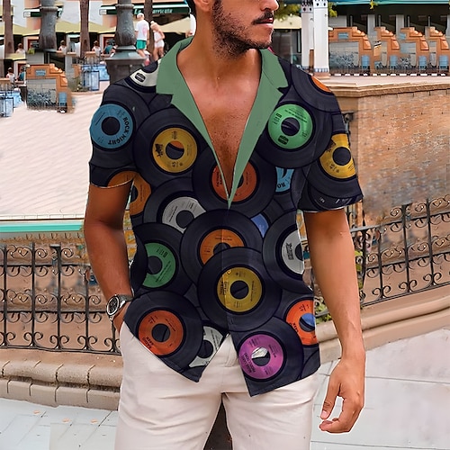 

Hombre Camisa camisa hawaiana Estampados Música Importante Collar Cubano Verde Claro Azul Piscina Púrpula Claro Morado Marrón Casual Festivos Manga Corta Abotonar Estampado Ropa Deportes Moda Ropa de