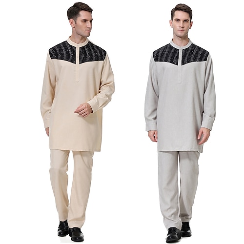 

arabe musulman Adultes Homme Religieux Arabe saoudien Peignoir Thobé / Jubba Pour Polyester Ramadan Haut Pantalon