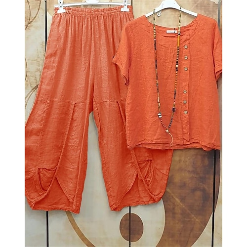 

Per donna Pigiami Top e pantalone del pigiama Completi Colore puro Semplice Informale Morbido Interni Giornaliero Da letto Poliestere Traspirante Girocollo Manica corta maglietta Pantalone Estate