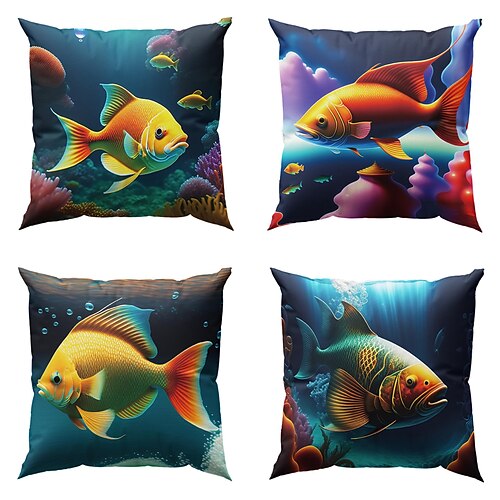 

Océan poisson double face taie d'oreiller 4 pc doux taie de coussin décorative taie d'oreiller pour chambre salon canapé canapé chaise