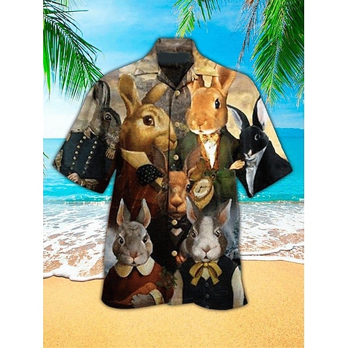 

Herren Hemd Hawaiihemd Sommerhemd Hase Grafik-Drucke Frohe Ostern Ostern Kubanisches Halsband Schwarz Casual Hawaiianisch Kurzarm Button-Down Bedruckt Bekleidung Sport Modisch Strassenmode