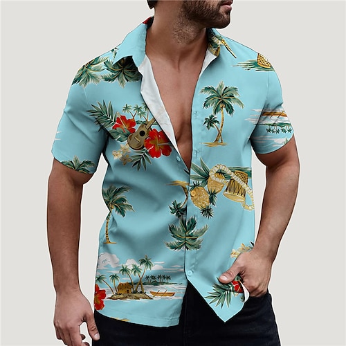 

Hombre Camisa camisa hawaiana Piña Estampados Cuello Vuelto Rosa Azul Piscina Calle Casual Mangas cortas Abotonar Estampado Ropa Tropical Moda Ropa de calle Hawaiano