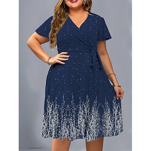 

Per donna Plus Size Abito casual Abito linea A Pop art Floreale Vestito longuette Manica corta Lacci Stampa A V Di tendenza Esterno Nero Blu marino Estate Primavera L XL XXL 3XL 4XL