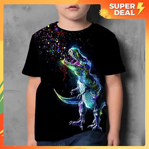 

Bambino Da ragazzo maglietta Manica corta Dinosauro Stampa 3D Pop art Animali Nero Bambini Top Estate Attivo Fantastico stile sveglio Scuola Da tutti i giorni 3-12 anni