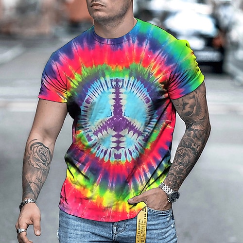 

Herre T-shirt T-Shirts Grafisk Batikfarvet Rund hals Tøj 3D-udskrivning udendørs Afslappet Kortærmet Trykt mønster Årgang Mode Designer