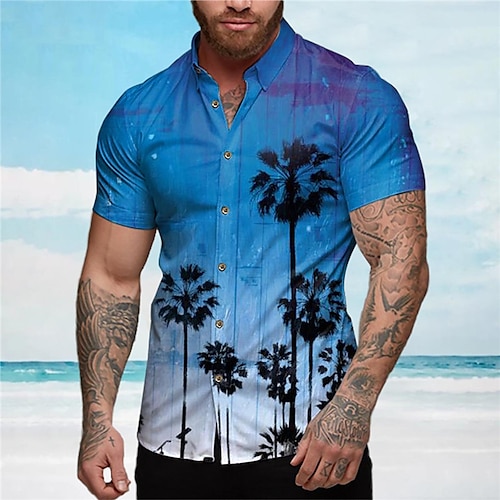 

Hombre Camisa camisa hawaiana Árbol de coco Estampados Cuello Vuelto Azul Real Azul Piscina Exterior Calle Mangas cortas Estampado Ropa Moda Ropa de calle Design Suave