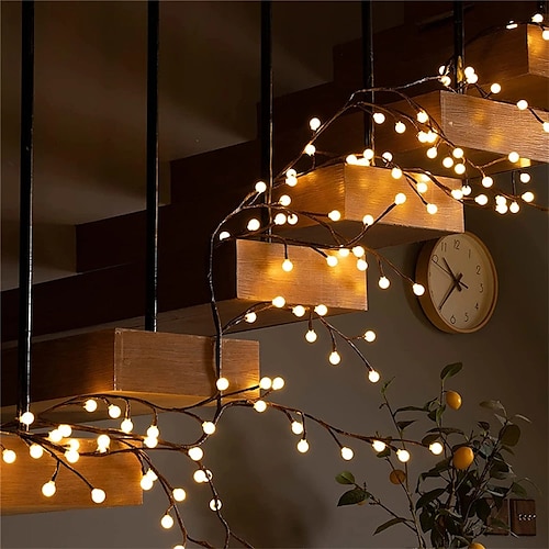 

led boule rougeoyante branche rotin lumière solaire extérieure ip65 2.5m 60ampoules solaire pétard chaîne lumière fée guirlande lumière pour la fête de mariage yard décor éclairage