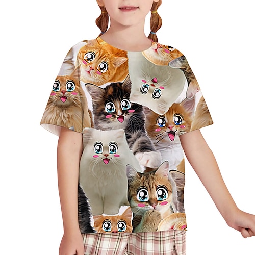 

moda gatto manica corta bambini t-shirt stampata 3d uomo e ragazza girocollo manica corta