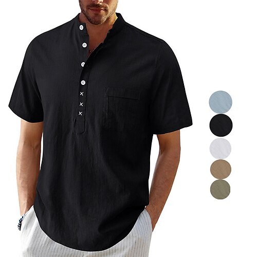 

Per uomo camicia di lino Camicia estiva Camicia da spiaggia Nero Bianco Cachi Manica corta Liscio Colletto Estate Informale Giornaliero Abbigliamento Tasca frontale