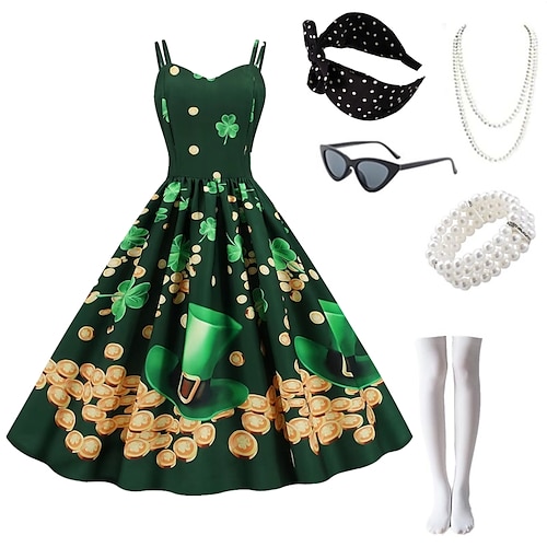 

Audrey Hepburn Vintage Inspirert Swing kjole Flare kjole Dame Kostume Årgang Cosplay Fest Dagligdagstøy Stevnemøte 1 Armbånd