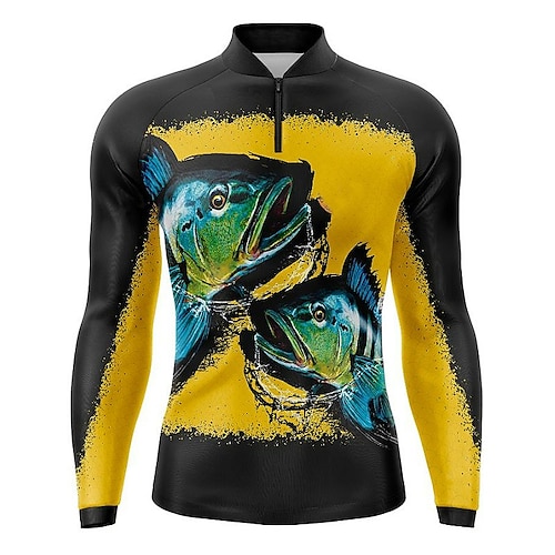 

Hombre Camisa de pesca Exterior Manga Larga Protección UV Transpirable Ligero Reductor del Sudor Secado rápido Camiseta Verano Primavera Exterior Pesca Negro amarillo