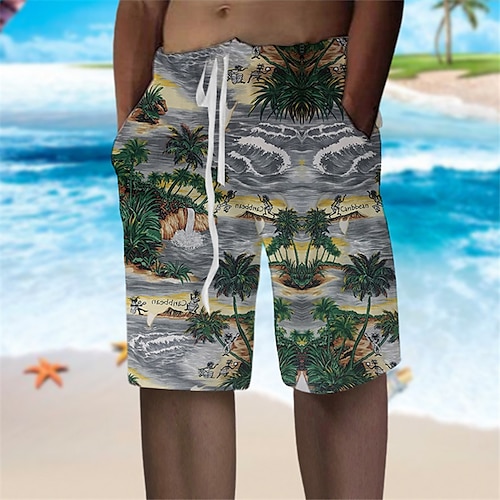 

Per uomo Pantaloncini estivi Pantaloncini da spiaggia A cordoncino Vita elastica Pop art Piante Traspirante Morbido Breve Informale Giornaliero Per eventi Streetwear Hawaiano Bianco Grigio Media