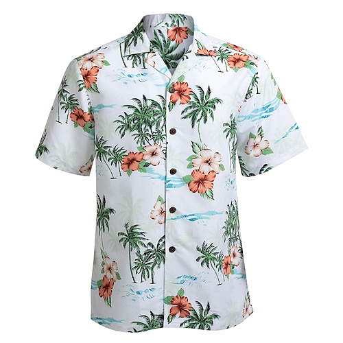 

Men's Shirt Summer Hawaiian Shirt Floral Coconut Tree Graphic Prints Cuban Collar Gray Casual Hawaiian Short Sleeve Button-Down Print Clothing Apparel Sports Fashion Streetwear Designer