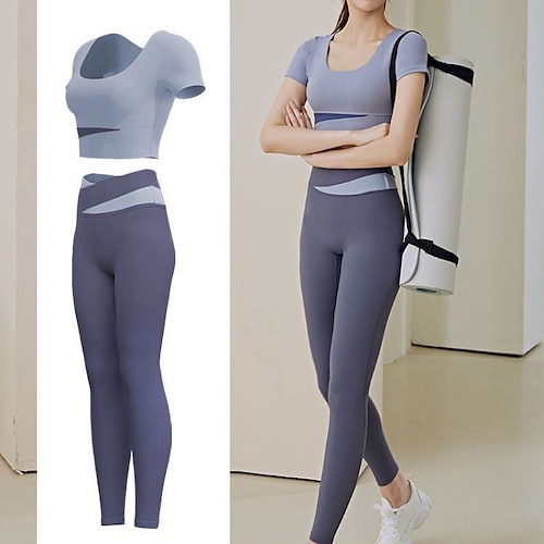 

Dame Joggedress Aktive Klær Sett Sports-BH med tights Vinter Lapper 2 i 1 Helfarge T-skjorte Atletisk klesett Svart Dusty Rose Yoga & Danse Sko Trening Treningsøkt Midjekontroll Vekttap Hurtigtørkende