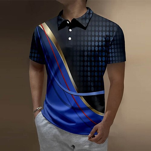 

Herre POLO Trøje Golftrøje Hældning Grafiske tryk Lineær Aftæpning Blå udendørs Gade Kort Ærme Knap ned Trykt mønster Tøj Sport Mode Gade Designer