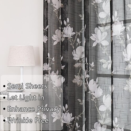 

Floral Sheer Curtain Panels Grommet/Eyelet Curtain Drapes For Living Room Bedroom, Farmhouse Curtain for Kitchen Balcony Door Window Treatments Room Darkening