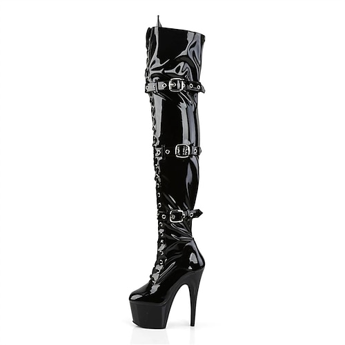 

botas de baile para mujer zapatos de baile en barra tacones de aguja botas por encima de la rodilla botas plataforma con cordones tacón alto delgado punta redonda cremallera hebilla adulto negro brillante negro