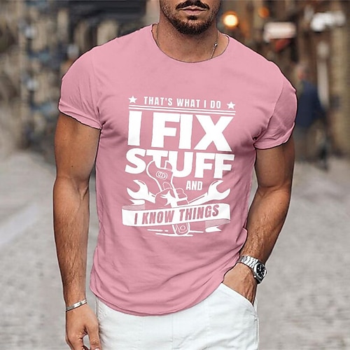

Herre T-shirt Grafiske T-shirts Cool skjorte Grafiske tryk bogstavtryk Hobby Rund hals Varm Stempling I Fix Stuff Gade Ferierejse Kort Ærme Trykt mønster Tøj Designer Basale Bekvem