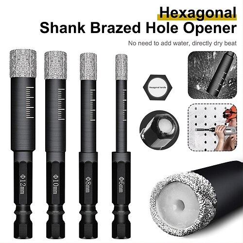 

1 pc 6/8/10/12mm profissional de alta qualidade durável revestido de diamante broca de perfuração a seco com haste hexagonal cera de resfriamento para vidro mármore granito quartzo porcelana cerâmica