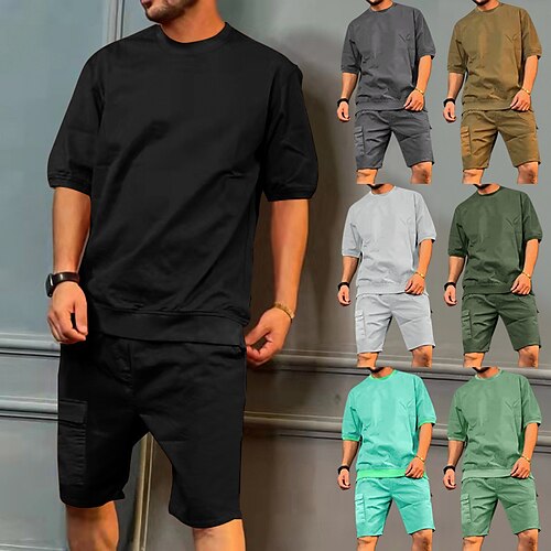 

Men's Tracksuit Sweatsuit Jogging Suits Black Blue Dark Green Green Light Grey Crew Neck Plain Pocket 2 Piece Sports Streetwear Streetwear Cool Casual Summer Clothing Apparel Hoodies Sweatshirts