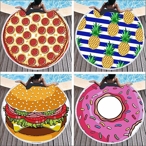 

Donut Beach Towel Microfiber With Tassel Digital Printing Round Sitting Blanket Shawl