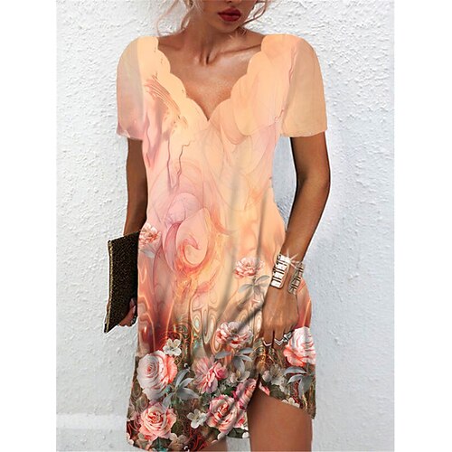 

Per donna Vestito casual Abito estivo Abito stampato Floreale Stampa Collo smerlato Mini abito Attivo Di tendenza Esterno Giornaliero Manica corta Standard Arancione Estate Primavera S M L XL XXL