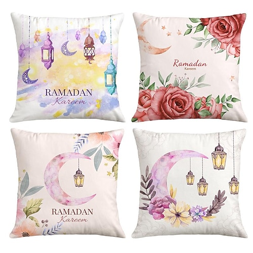 

Ramadan Double Side Pillow Cover 4PC Soft Decorative Square Cushion Case Pillowcase for Bedroom Livingroom Sofa Couch Chair Machine Washable