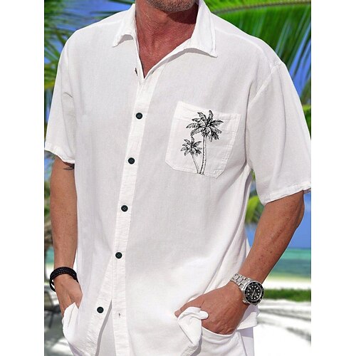 

Men's Shirt Coconut Tree Graphic Prints Turndown White Street Casual Short Sleeves Button-Down Print Clothing Apparel Fashion Streetwear Designer Soft