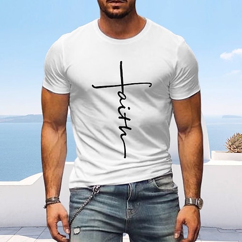 

Мужская футболка из 100% хлопка с рисунком, повседневный стиль, классический стиль, классная рубашка с графическим принтом, крест веры, круглый вырез, горячая штамповка, уличный отдых, с короткими