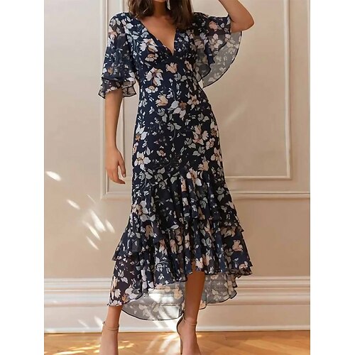 

Per donna Abito lungo Abito lungo Abito casual Abiti in chiffon Abito linea A Floreale Di tendenza Streetwear Giornaliero Per eventi Da mare Con balze Abito alto basso Mezza manica A V Vestito