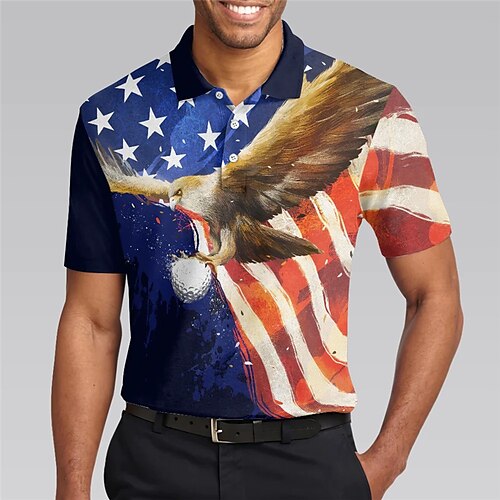 

Per uomo POLO Camicia da golf Golf Stampe astratte Aquila Bandiera Collo ripiegabile Blu Esterno Strada Maniche corte Bottone giù Stampa Abbigliamento Sportivo Di tendenza Streetwear Originale