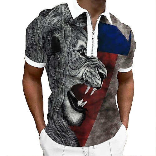 

Herre POLO Trøje Zip Polo Golftrøje Leopard Nationalflag Aftæpning Sort Gul Rød Blå Grå udendørs Gade Kort Ærme Lynlås Trykt mønster Tøj Mode Designer Afslappet Åndbart