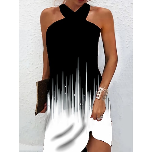 

Mujer Vestimenta casual Vestido de verano Vestido de cuello halter A Lunares Bloque de color Hombro frío Estampado Cuello halter Mini vestido Activo Sensual Diario Festivos Sin Mangas Ajuste regular