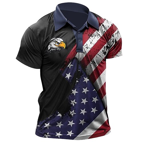 

Herre POLO Trøje Golftrøje Grafiske tryk Ørn Amerikansk flag Aftæpning Sort udendørs Gade Kort Ærme Knap ned Trykt mønster Tøj Sport Mode Gade Designer