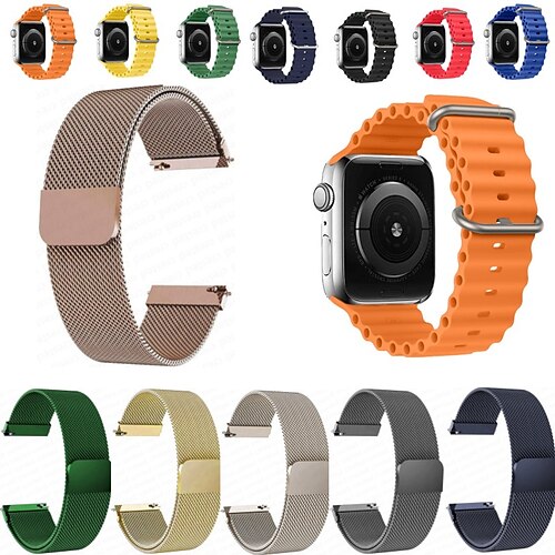 

4 Pack Milanese Loop Ocean Band Compatible with Apple Watch band 38mm 40mm 41mm 42mm 44mm 45mm Elastic Magnetic Clasp Adjustable Stainless Steel Soft Silicone Strap Replacement Wristband for iwatch