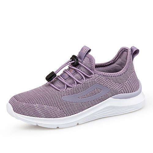 

Dame Slip-Ons Flyknit sko utendørs Vandring Uthult Flat hæl Rund Tå Fritid Gange Netting Flying Weaving Helfarge Svart Lilla Kakifarget