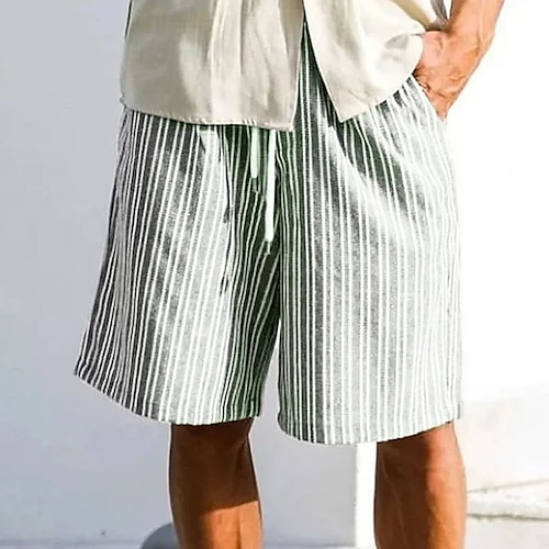 

Homme Short Short d'été Short de plage Cordon Taille elastique Graphic marinière Respirable Doux Court Casual du quotidien Vacances Mélange de Coton Vêtement de rue Hawaïen Vert Claire Micro-élastique