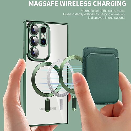 

telefone Capinha Para Samsung Galaxy Capa traseira Clear Case Com Magsafe S23 Ultra Plus Moldura Anti-Choque Magnética Suporte para carregamento sem fio Transparente Cor Sólida TPU PC Couro PU